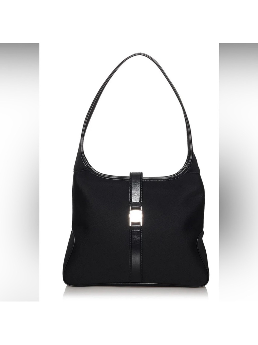 Salvatore Ferragamo Black Nylon Gancini Shoulder Bag Leather Trim Italy